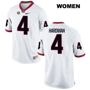 Women's Georgia Bulldogs NCAA #4 Mecole Hardman Nike Stitched White Authentic College Football Jersey PTL0454YV